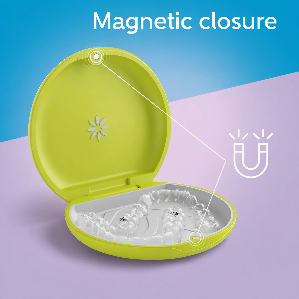 Invisalign neon case with magnetic closure